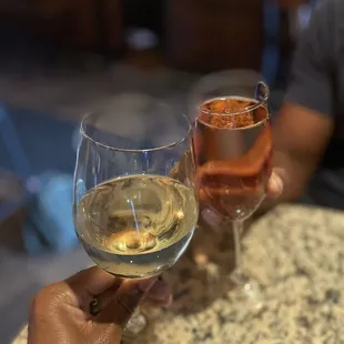 Glass of sauvignon blanc and a glass of rosé