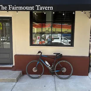 a bicycle parked outside