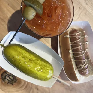 a hot dog and a pickle