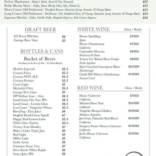 Drink menu