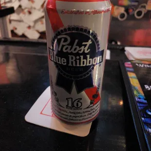 a can of pale blue ribbon