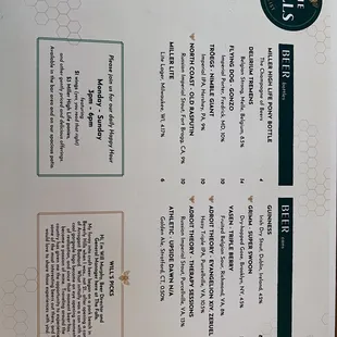 the menu of the restaurant