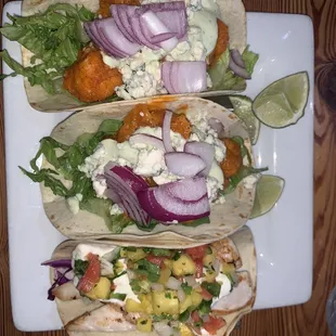 Buffalo Cauliflower Tacos &amp; 1 Fish Taco