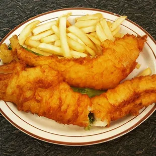 a plate of fish and chips