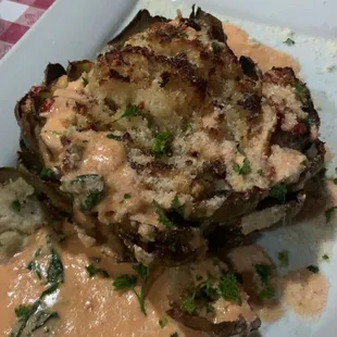Crab stuffed artichoke heart