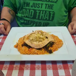 Spinach and crabmeat stuffed salmon