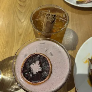 Apple cider margarita, blood orange coconut mocktail