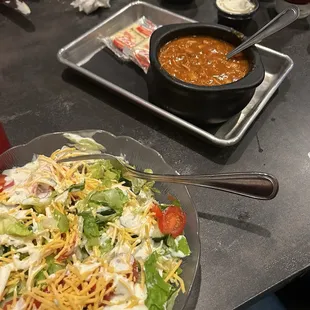 Chicken chili and salad