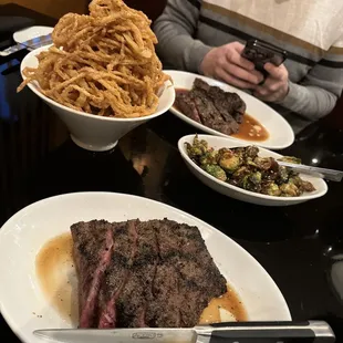 American Wagyu Flatiron Steak (12 oz)  Skinny Onion Rings