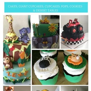 a collage of cakes and cupcakes