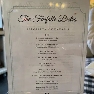 Drink menu (cocktails)