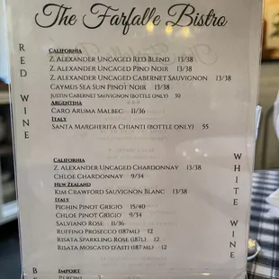 Wine &amp; Beer Menu