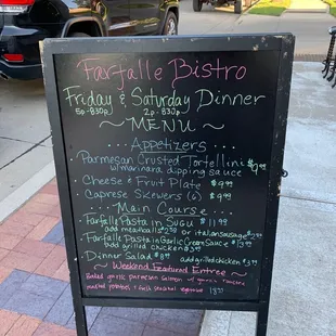 This evenings week end menu