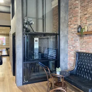 Elevator to the brewery upstairs.