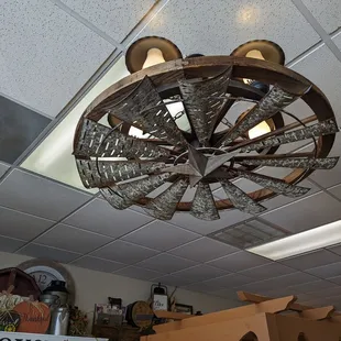 a rustic light fixture