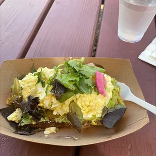 egg salad and avocado toast delicious