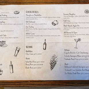 Drink and dessert menu
