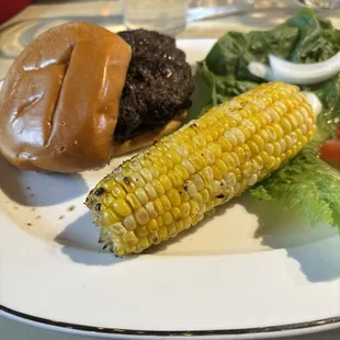 Hamburger and corn on the cob