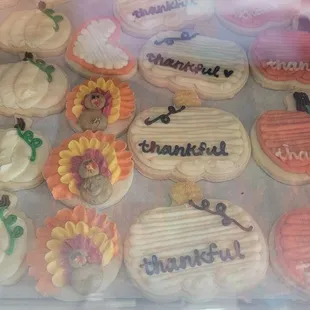 a display of decorated cookies
