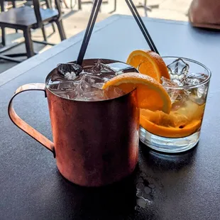 Orange Mule left, Joe's old fashioned right.