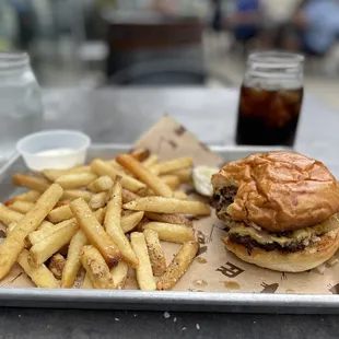 a burger and fries