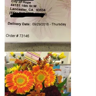 Card saying delivery date of next week