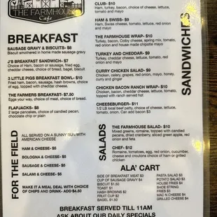 Breakfast and lunch menu.