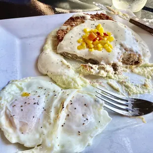 Chicken Fried Steak with Poblano Grits and Over Easy Eggs