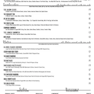 the menu of the restaurant