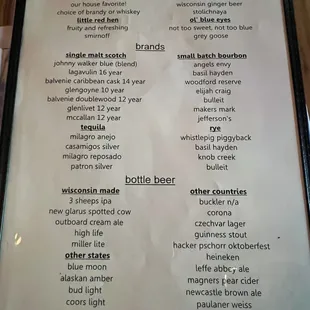 Drink menu