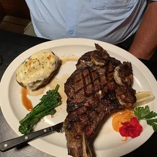 Bone in ribeye with blackened shrimp
