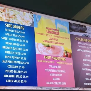 Menu Sides &amp; Drinks December 2024
