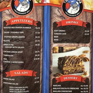 the menu for the restaurant