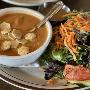 Tomato soup and salad