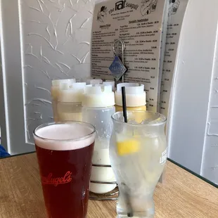 a drink and a menu