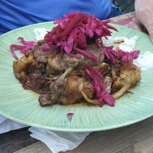 Duck leg confit with dumplings