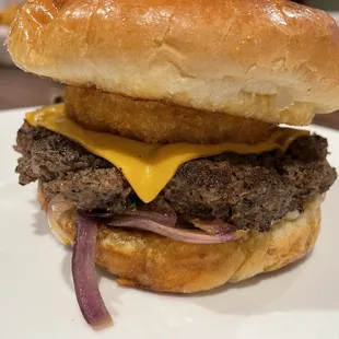 Fire Ring Burger with grilled onions