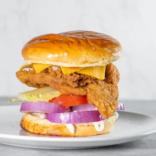 a fried chicken sandwich on a bun