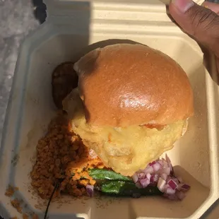 This is what a $6.98 1 Piece Vada Pav looks like.  I believe they recently raised their prices.  Not worth at the price.