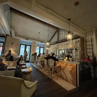 The main bar with ordinate woodwork and backspace shelving