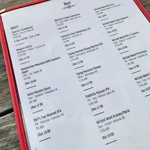 Drink menu