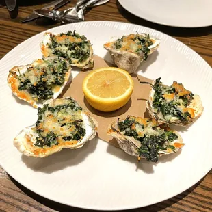 Clams and spinach appetizer.