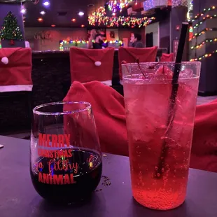 Red wine and a Shirley temple with extra cherries :)