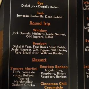 Drink menu