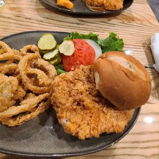Breaded tenderloin with onion rings!