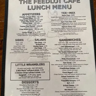 a menu for lunch