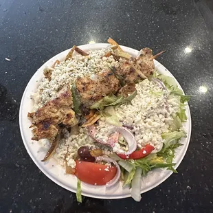 Chicken kabob lunch special with Greek fries