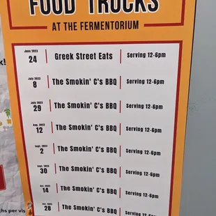 Food truck schedule at The Fermentorium Brewery, Cedarburg