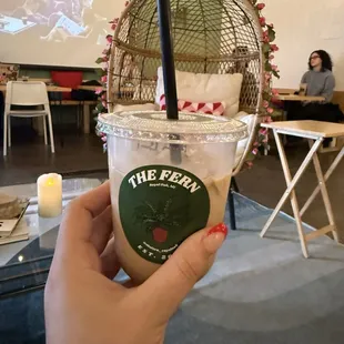Banana foster iced with oat milk