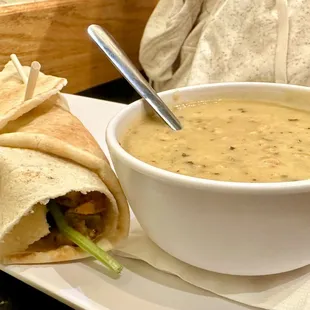 Thai Peanut Chicken Pita with Clam Bake Chowder